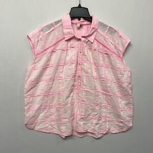 Pilcro Anthropologie Women Blouse Top Shirt Size Large Pink Cotton B334 -20